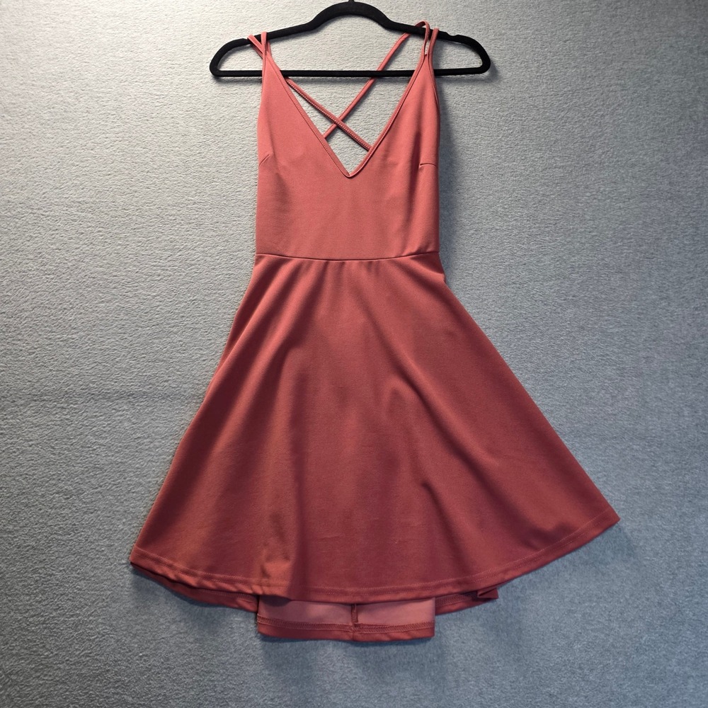 Fit Flare Dress Womens Small Rust Rose Strappy Open Back Skater Sleeveless Mini